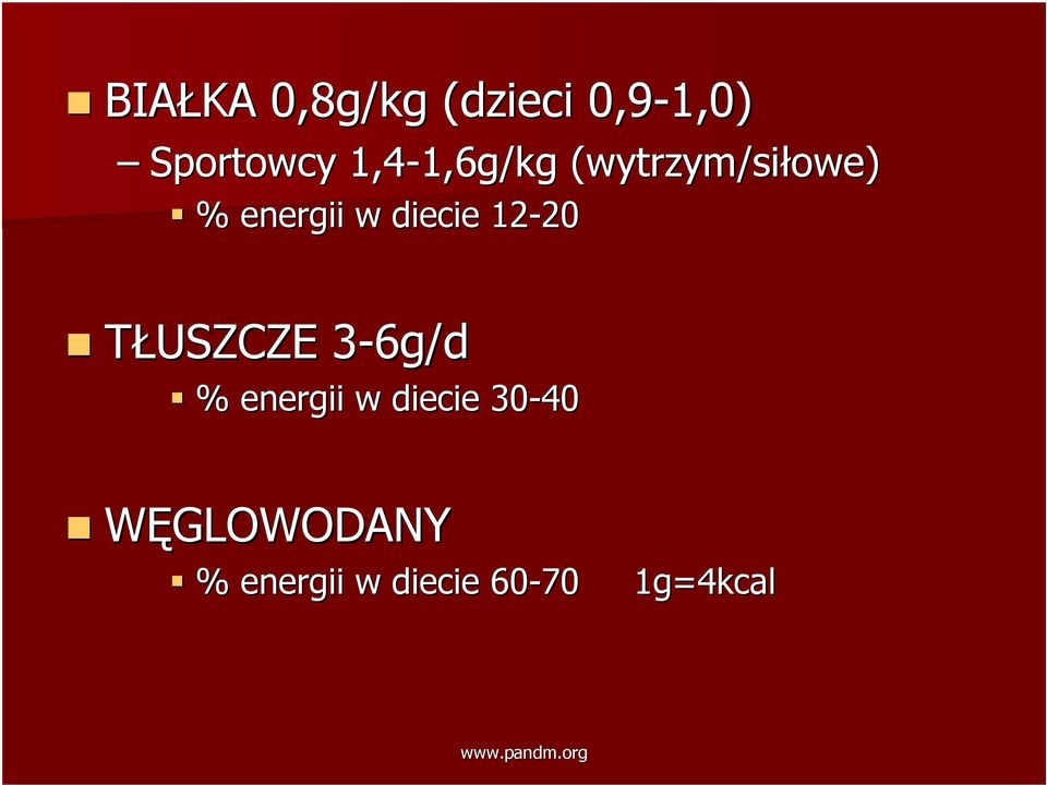 energii w diecie 12-20 20 TŁUSZCZE 3-6g/d3 %