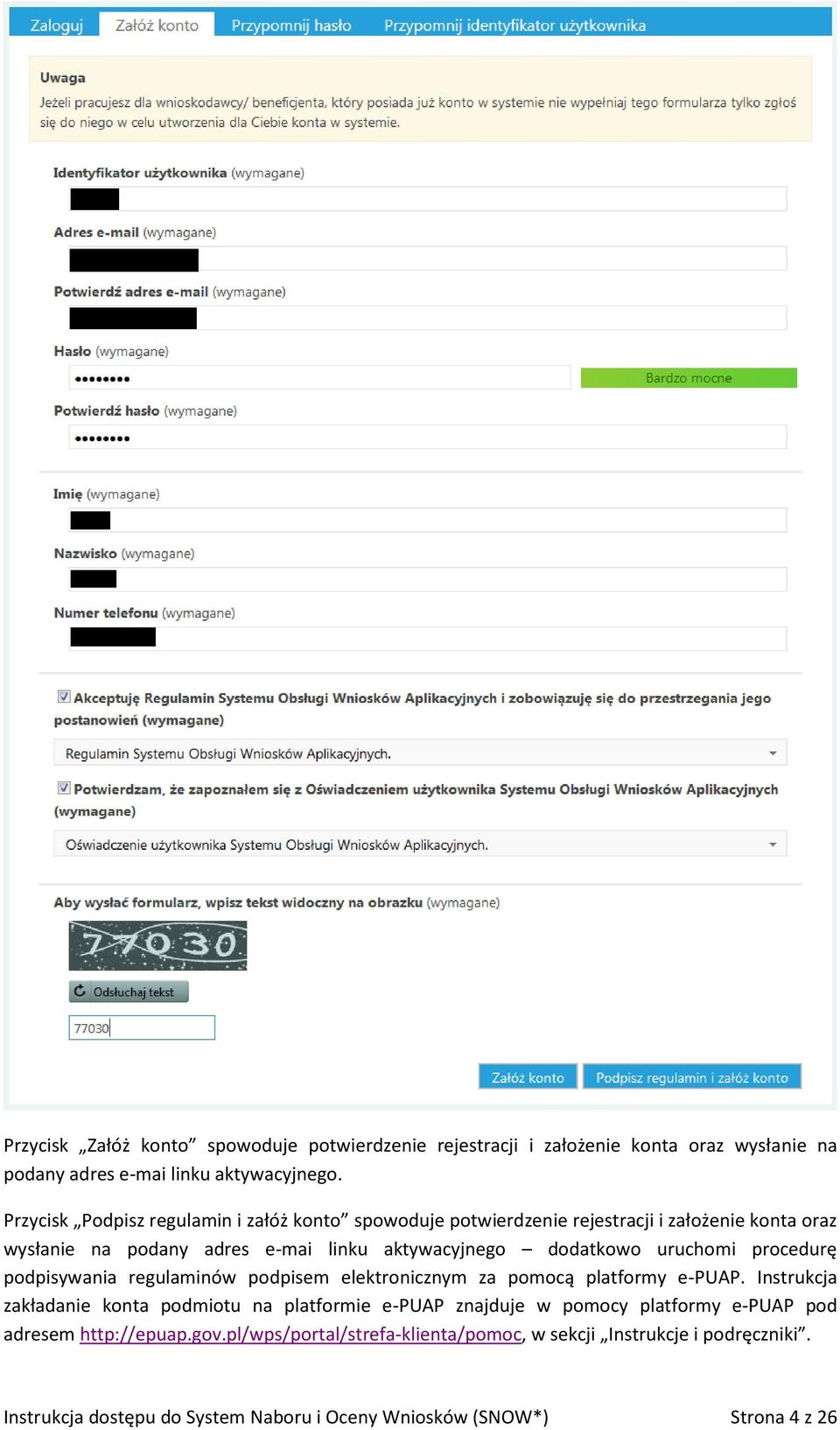 uruchomi procedurę podpisywania regulaminów podpisem elektronicznym za pomocą platformy e-puap.