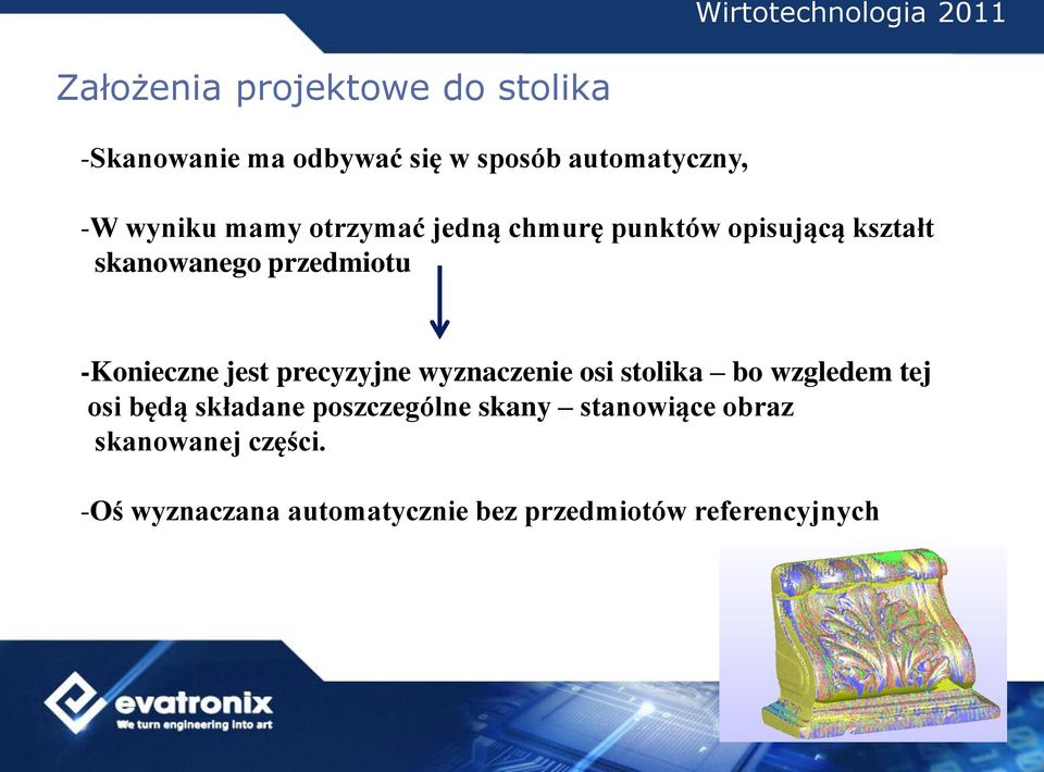 precyzyjne wyznaczenie osi stolika bo wzgledem tej osi będą składane poszczególne skany