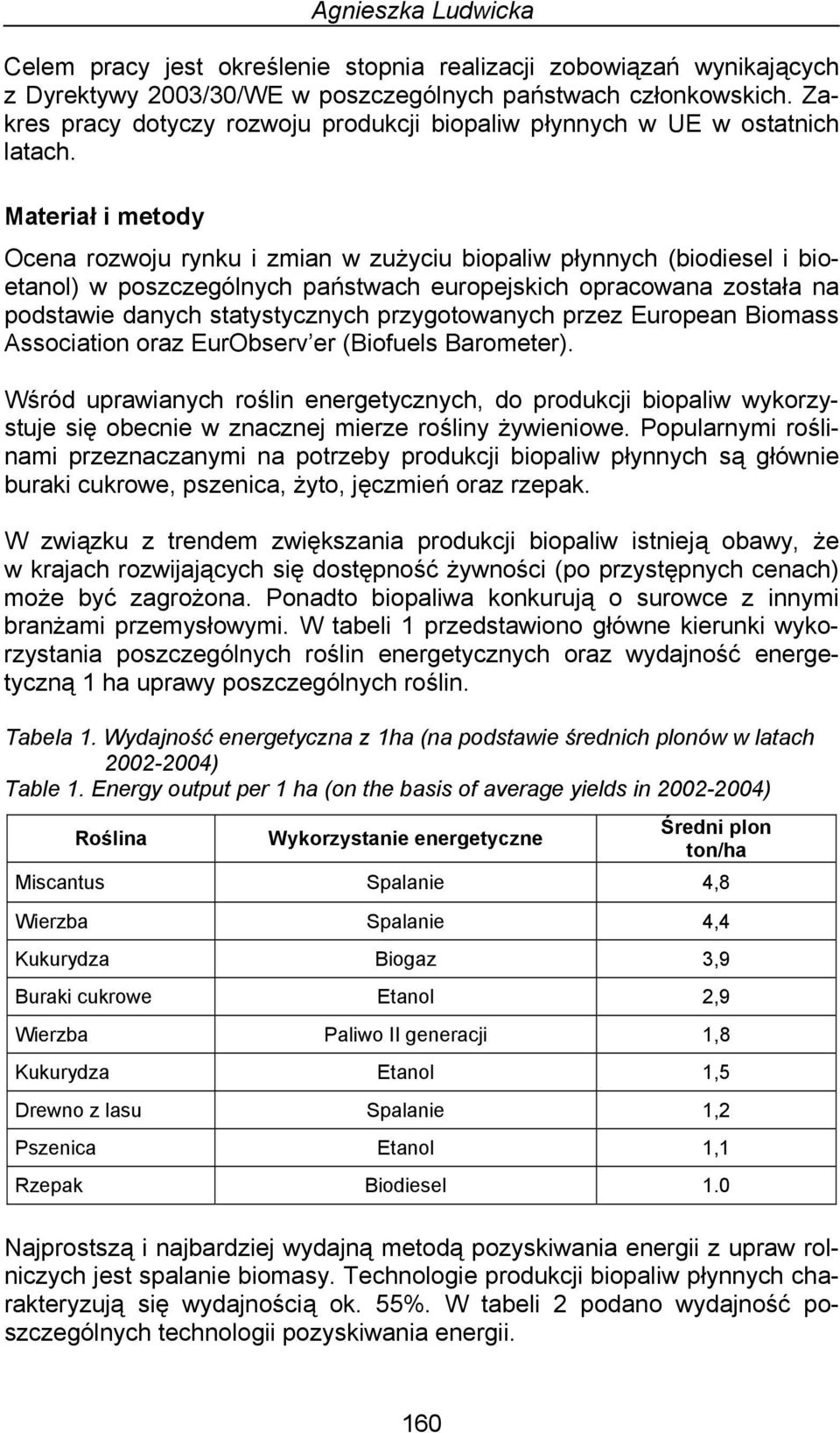 Materiał i metody Ocena rozwoju rynku i zmian w zużyciu biopaliw płynnych (biodiesel i bioetanol) w poszczególnych państwach europejskich opracowana została na podstawie danych statystycznych