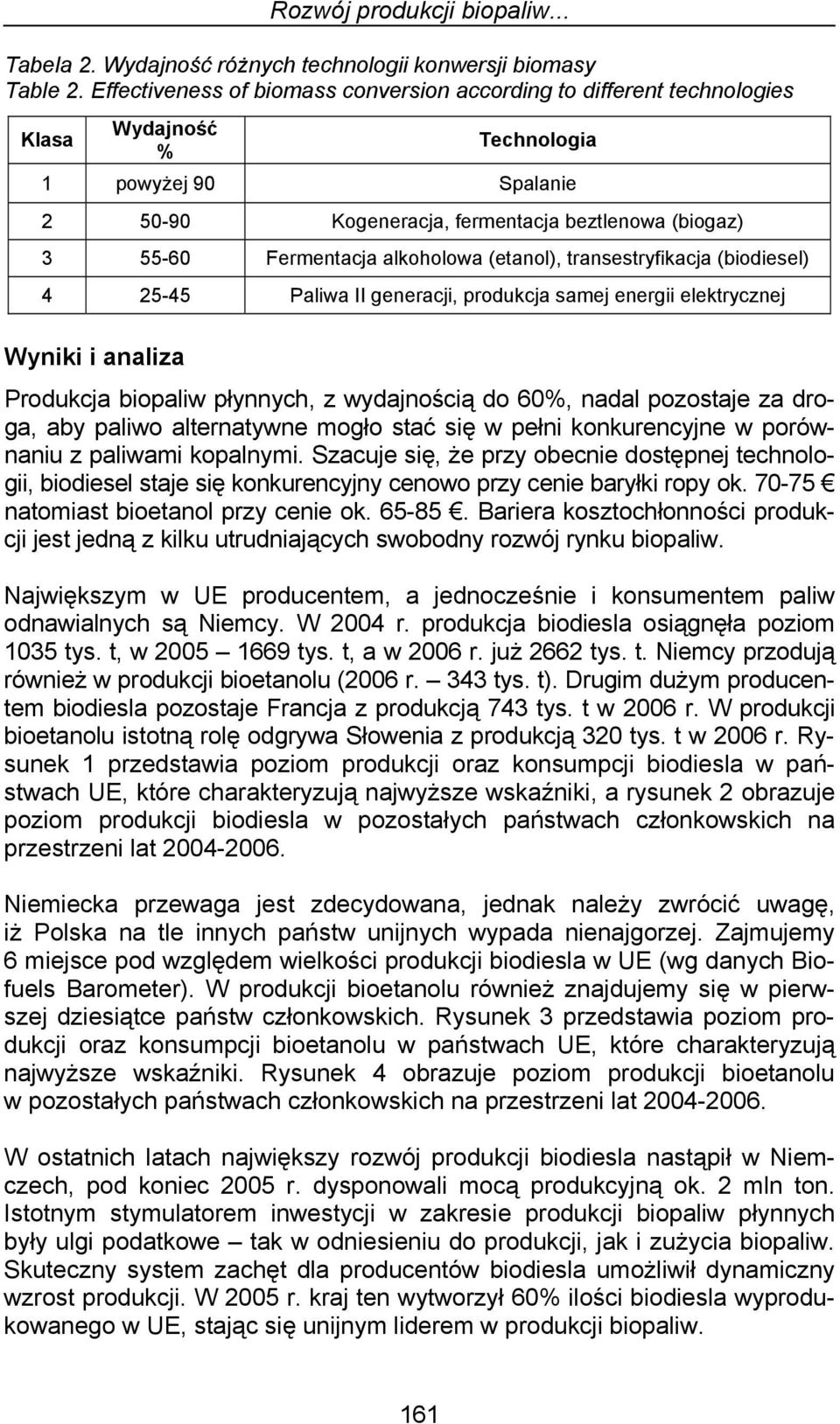 alkoholowa (etanol), transestryfikacja (biodiesel) 4 25-45 Paliwa II generacji, produkcja samej energii elektrycznej Wyniki i analiza Produkcja biopaliw płynnych, z wydajnością do 6%, nadal pozostaje