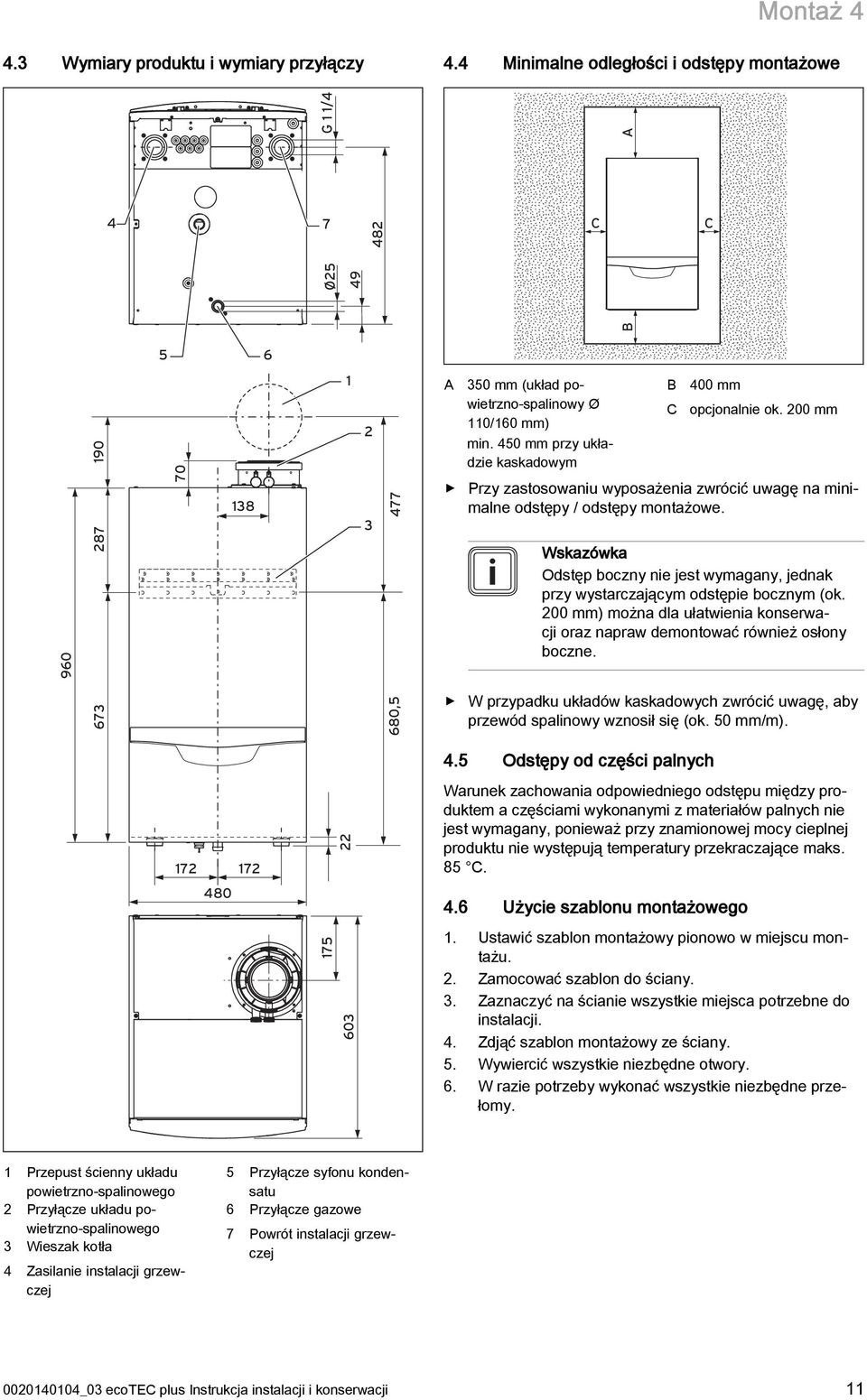 450 mm przy układzie kaskadowym Przy zastosowaniu wyposażenia zwrócić uwagę na minimalne odstępy / odstępy montażowe. B C 400 mm opcjonalnie ok.