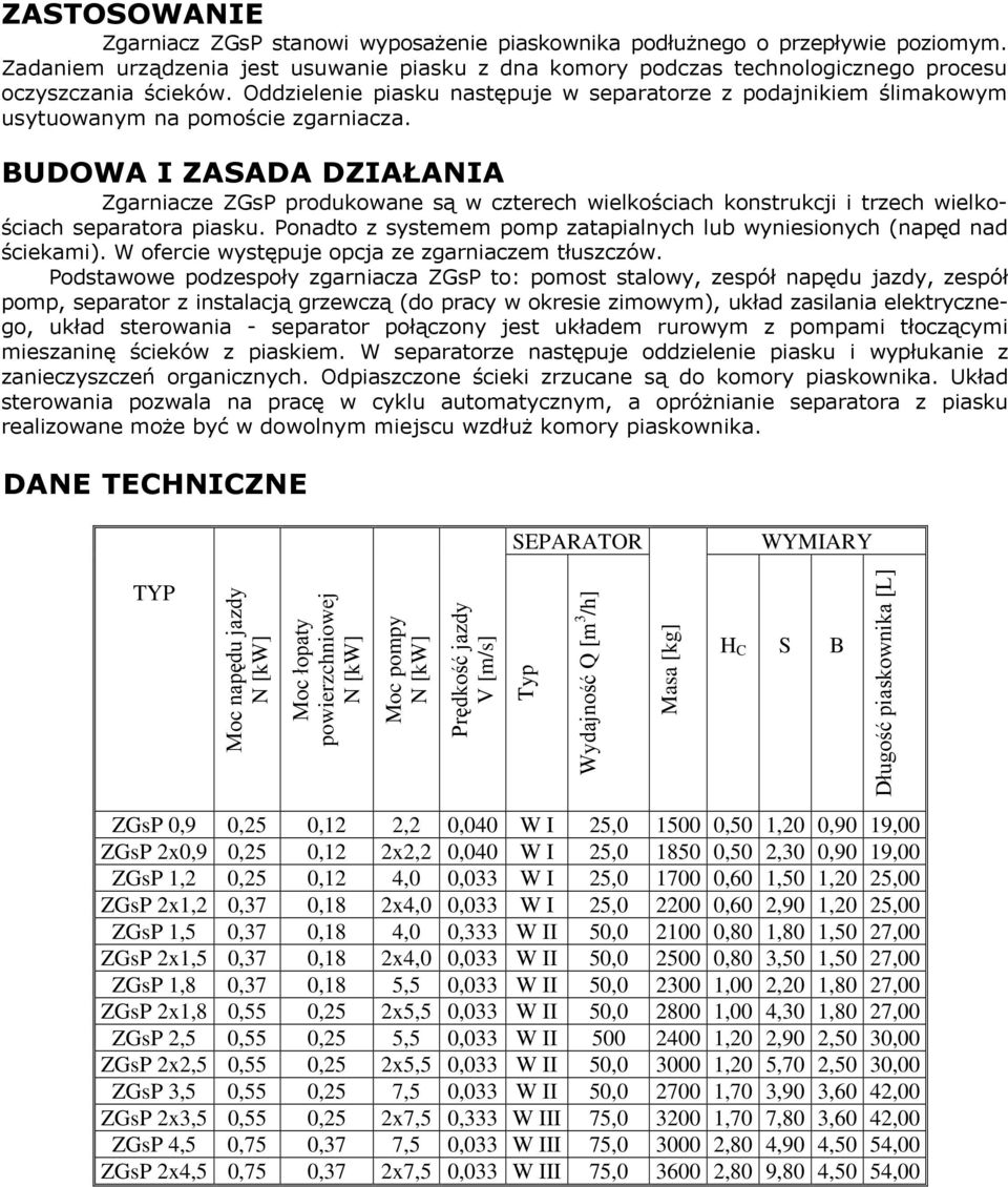 Oddzielenie piasku następuje w separatorze z podajnikiem ślimakowym usytuowanym na pomoście zgarniacza.