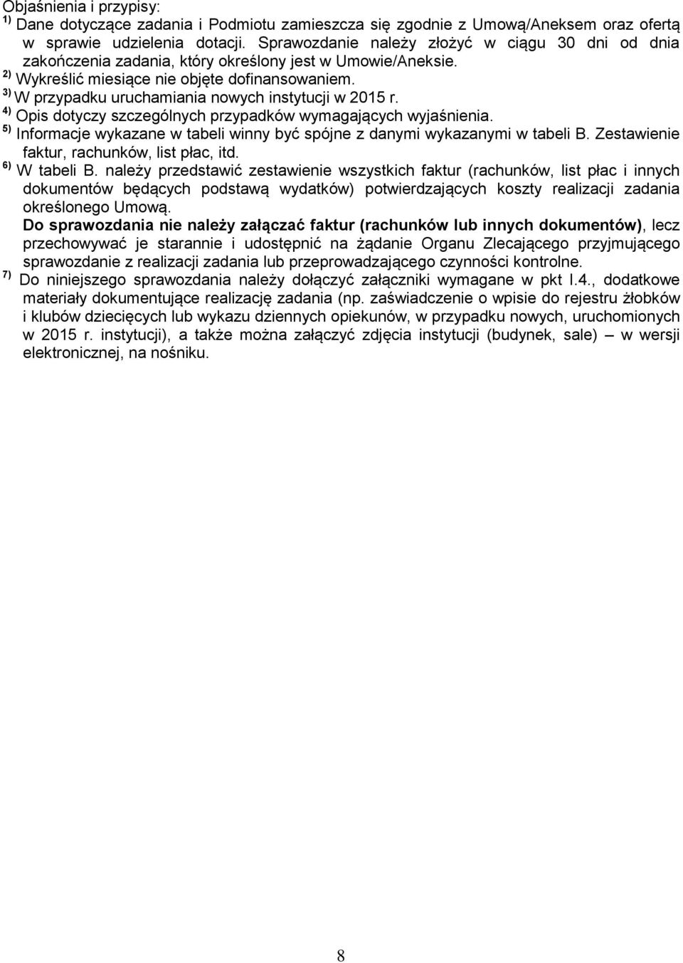 3) W przypadku uruchamiania nowych instytucji w 2015 r. 4) Opis dotyczy szczególnych przypadków wymagających wyjaśnienia.