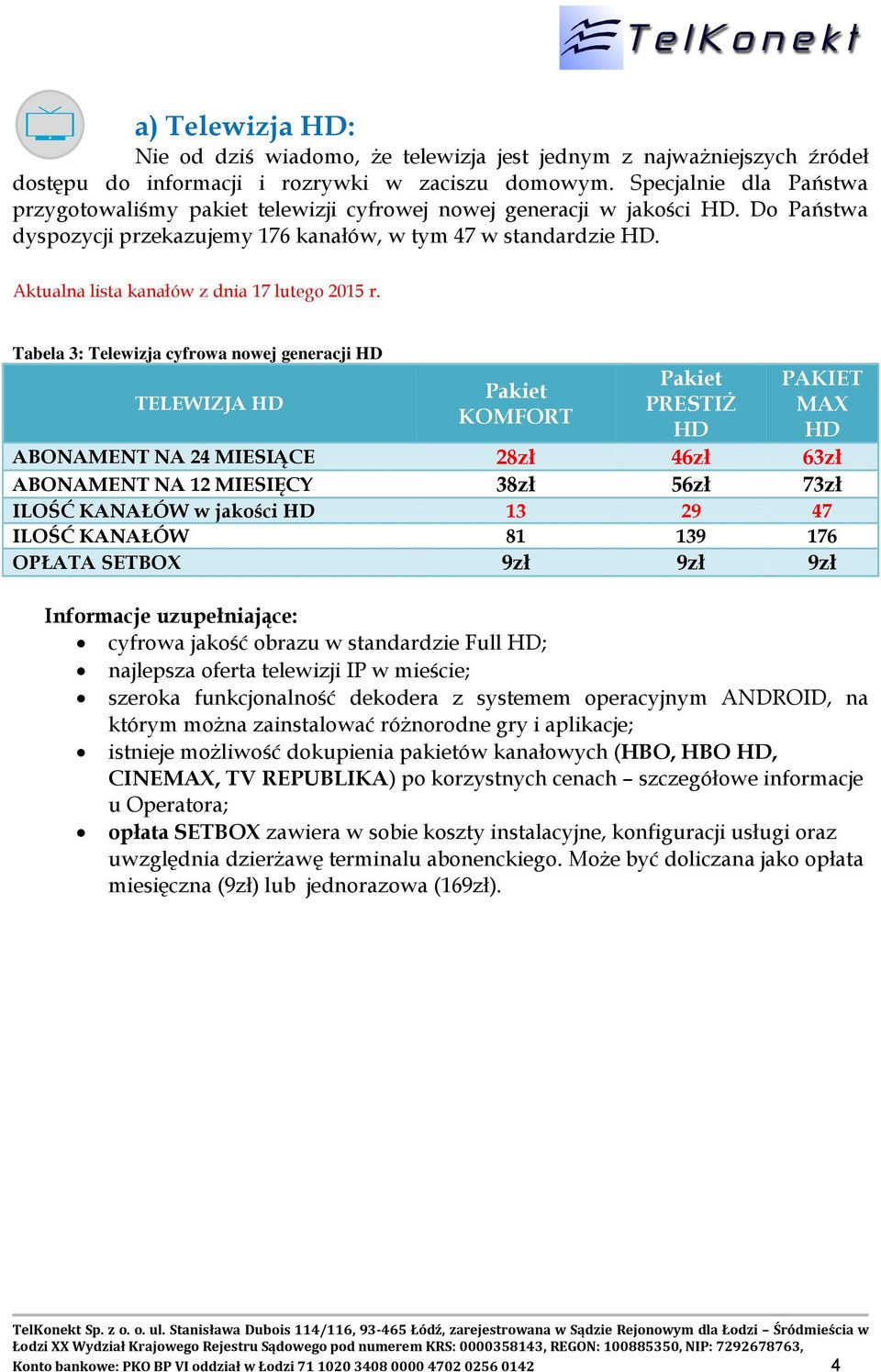 Aktualna lista kanałów z dnia 17 lutego 2015 r.