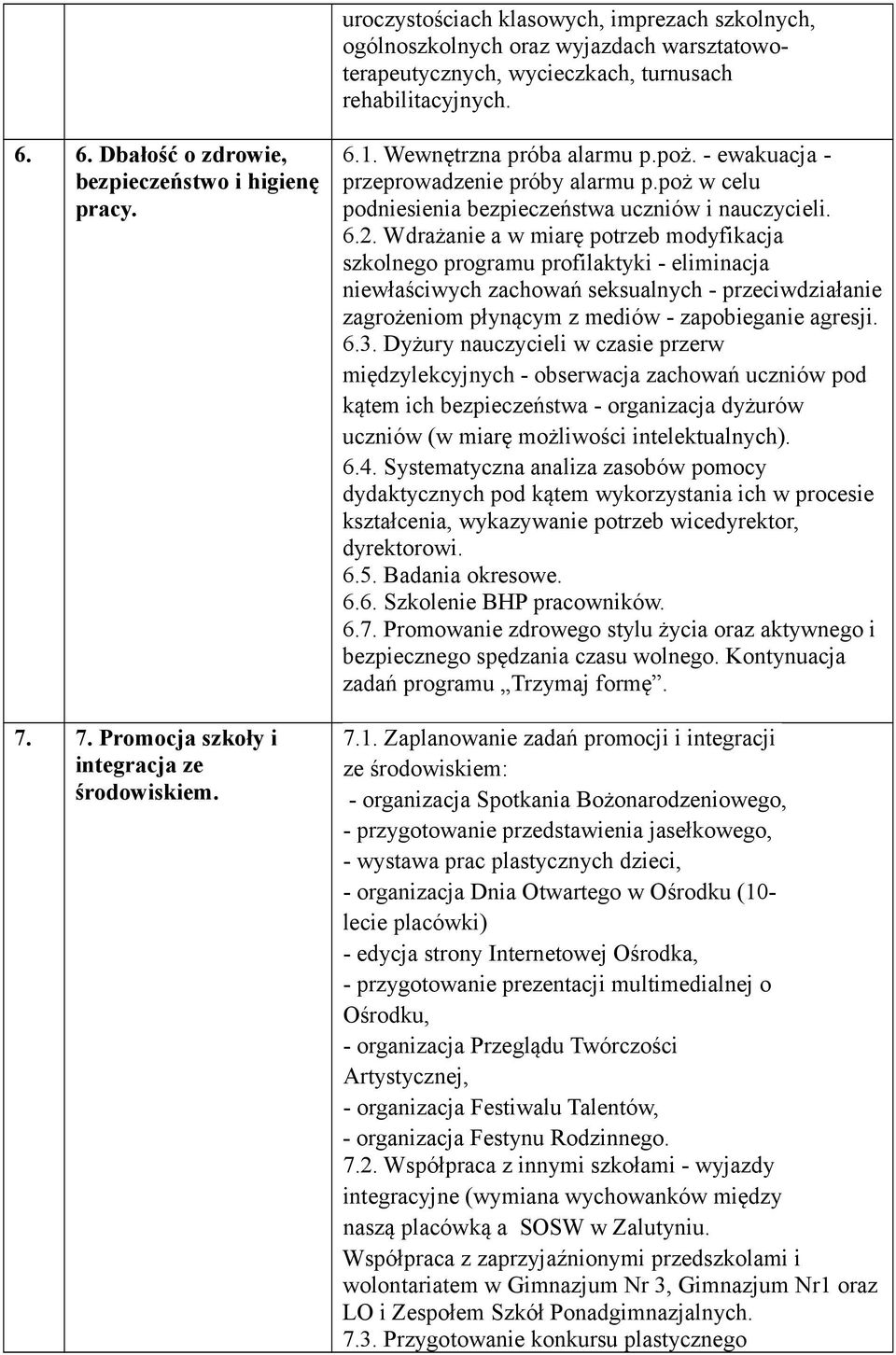 poż w celu podniesienia bezpieczeństwa uczniów i nauczycieli. 6.2.