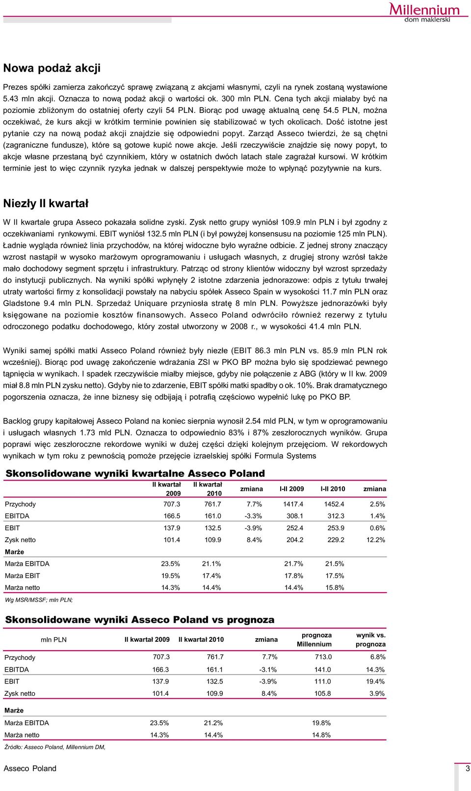 5 PLN, mo na oczekiwaæ, e kurs akcji w krótkim terminie powinien siê stabilizowaæ w tych okolicach. Doœæ istotne jest pytanie czy na now¹ poda akcji znajdzie siê odpowiedni popyt.