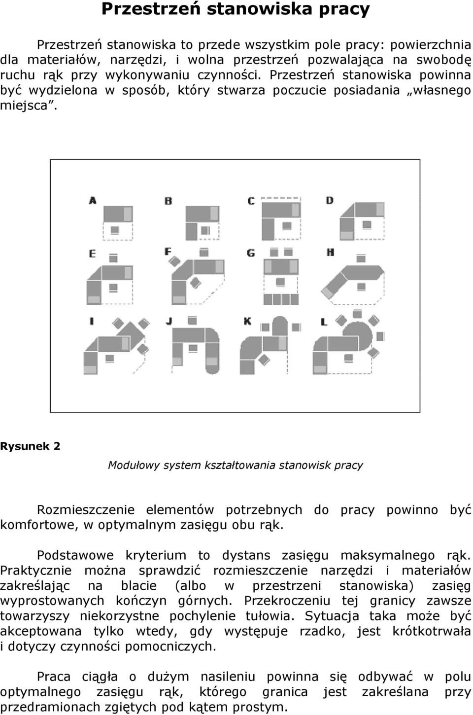 Rysunek 2 Modułowy system kształtowania stanowisk pracy Rozmieszczenie elementów potrzebnych do pracy powinno być komfortowe, w optymalnym zasięgu obu rąk.