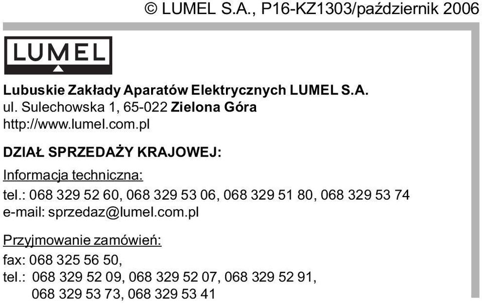 pl DZIA SPRZEDA Y KRAJOWEJ: Informacja techniczna: tel.