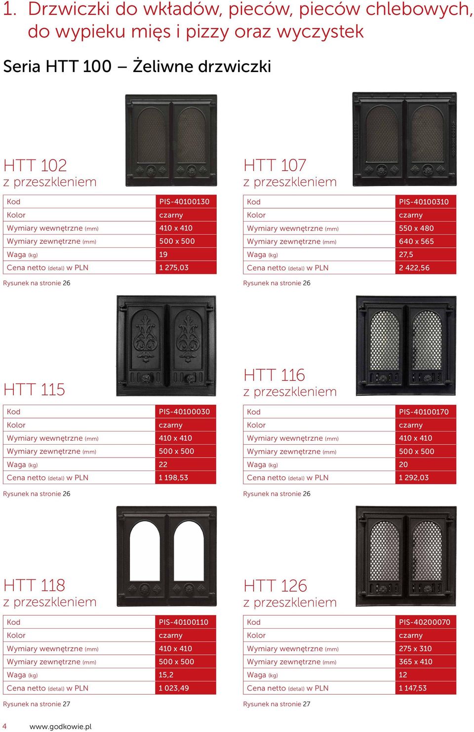 410 x 410 500 x 500 Waga (kg) 22 Cena netto (detal) w PLN 1 198,53 Rysunek na stronie 26 HTT 116 z przeszkleniem PIS-40100170 410 x 410 500 x 500 Waga (kg) 20 Cena netto (detal) w PLN 1 292,03