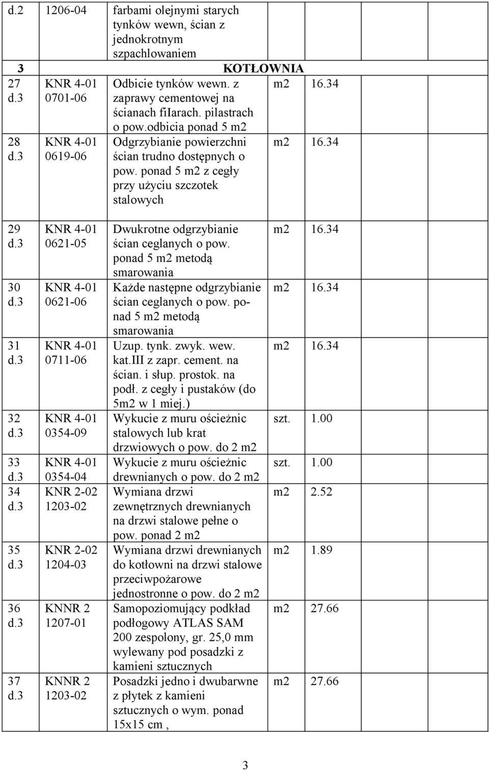 ponad 5 m2 z cegły przy użyciu szczotek stalowych 29 30 31 32 33 34 35 36 37 0621-05 0621-06 0711-06 0354-09 0354-04 KNR 2-02 1203-02 KNR 2-02 1204-03 KNNR 2 1207-01 KNNR 2 1203-02 Dwukrotne