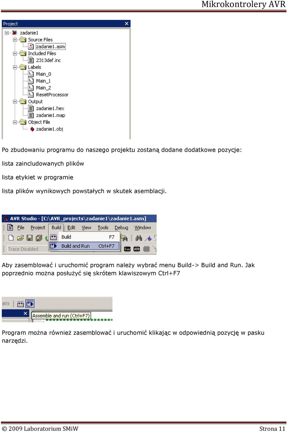 Aby zasemblować i uruchomić program należy wybrać menu Build-> Build and Run.