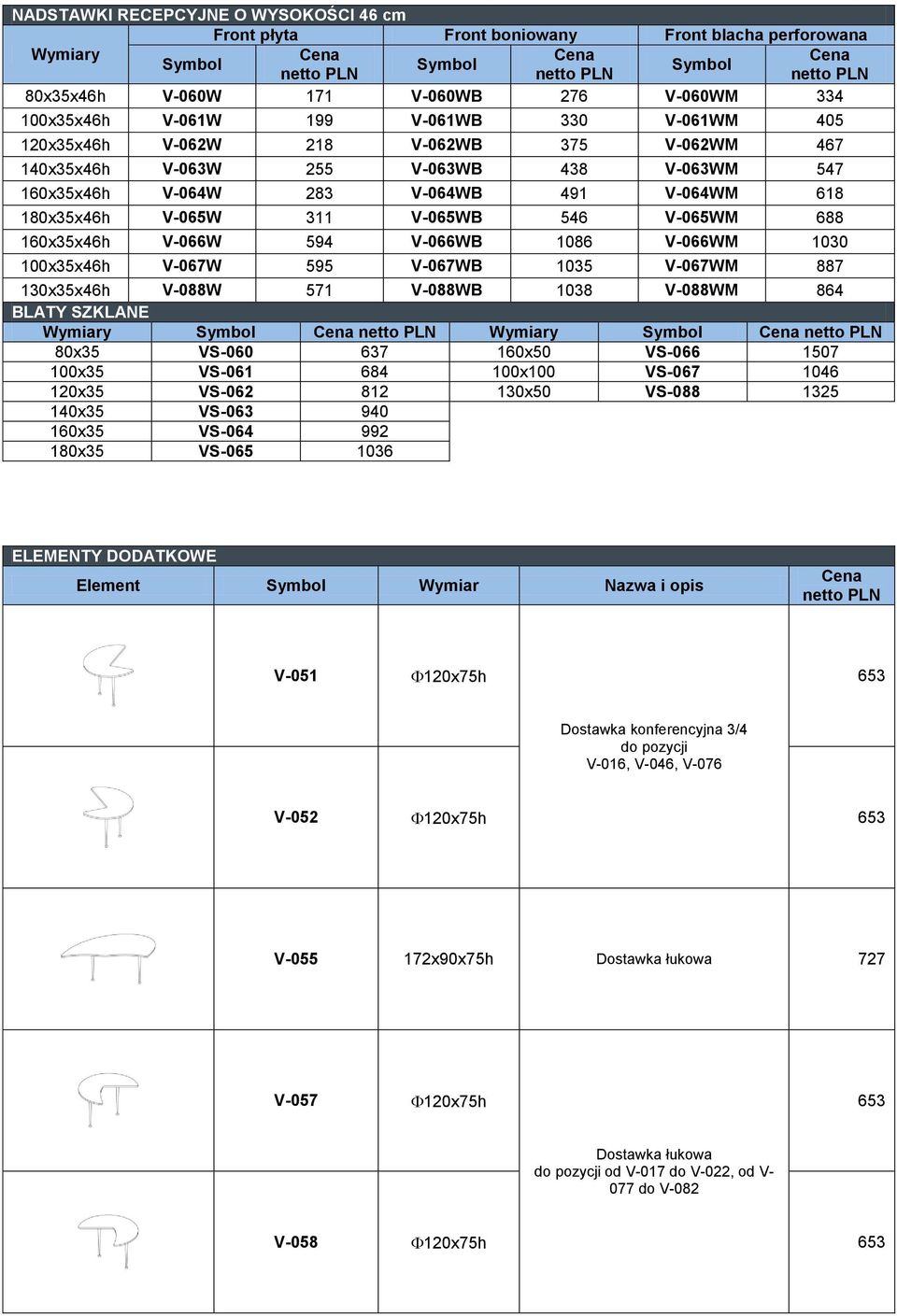 160x35x46h V-066W 594 V-066WB 1086 V-066WM 1030 100x35x46h V-067W 595 V-067WB 1035 V-067WM 887 130x35x46h V-088W 571 V-088WB 1038 V-088WM 864 BLATY SZKLANE Wymiary Symbol Wymiary Symbol 80x35 VS-060