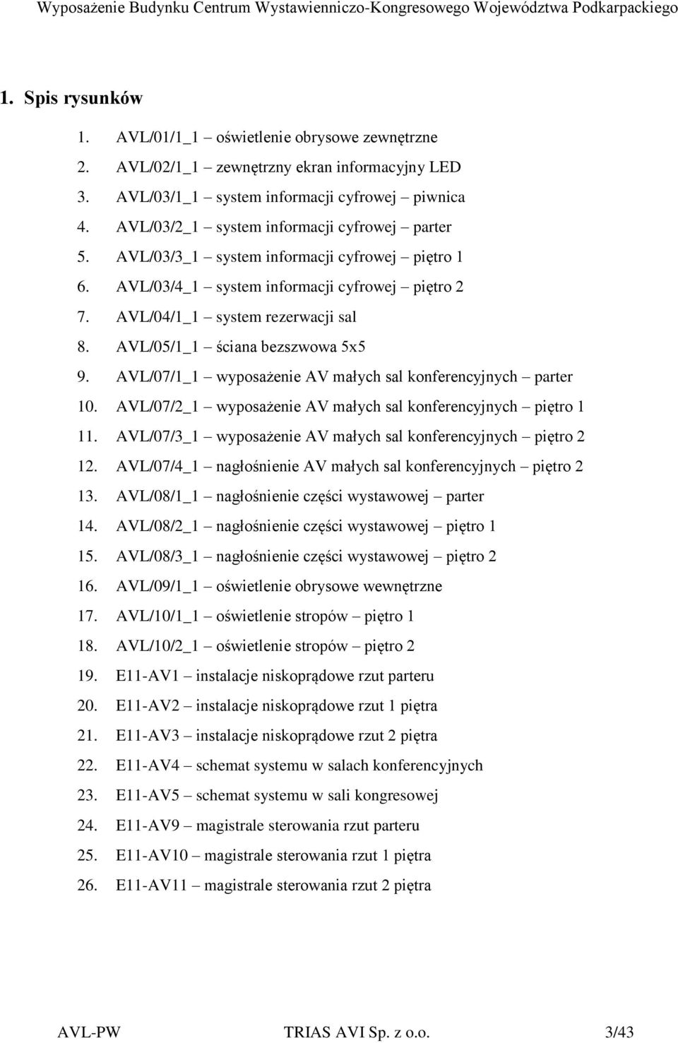 AVL/05/1_1 ściana bezszwowa 5x5 9. AVL/07/1_1 wyposażenie AV małych sal konferencyjnych parter 10. AVL/07/2_1 wyposażenie AV małych sal konferencyjnych piętro 1 11.