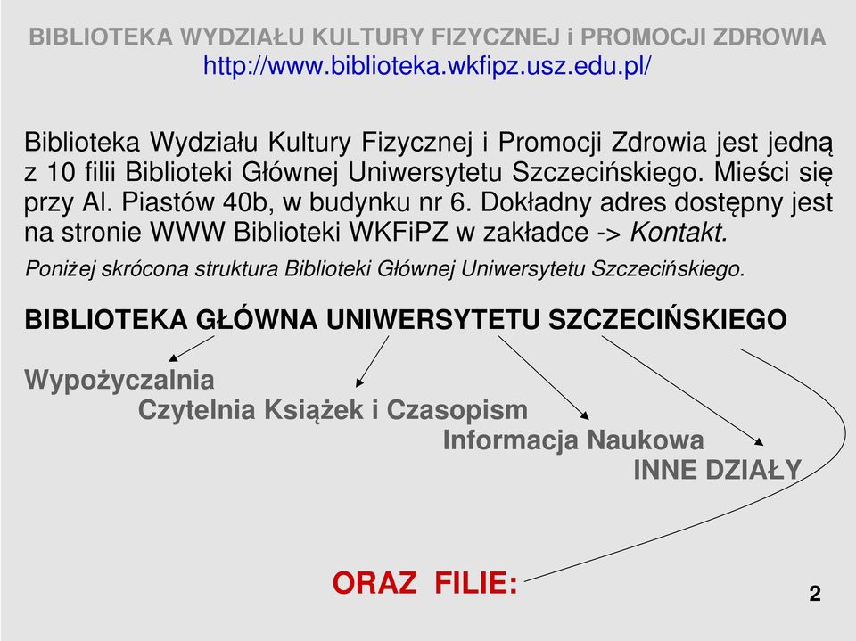 Dokładny adres dostępny jest na stronie WWW Biblioteki WKFiPZ w zakładce -> Kontakt.