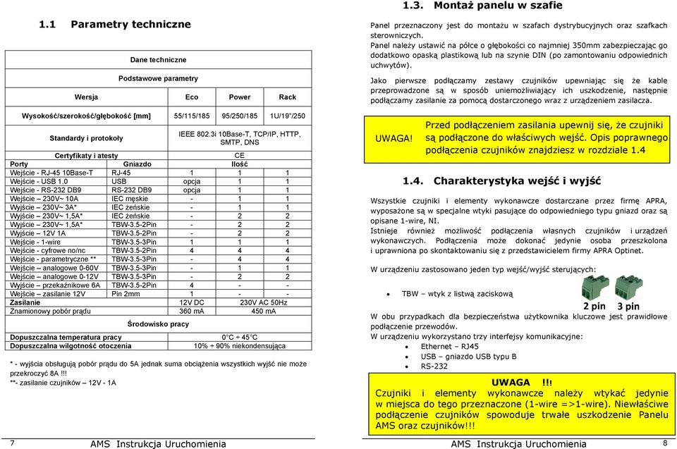 3i 10Base-T, TCP/IP, HTTP, SMTP, DNS Certyfikaty i atesty CE Porty Gniazdo Ilość Wejście - RJ-45 10Base-T RJ-45 1 1 1 Wejście - USB 1.