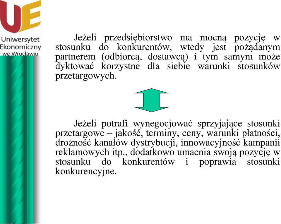 Jeżeli potrafi wynegocjować sprzyjające stosunki przetargowe jakość, terminy, ceny, warunki płatności, drożność