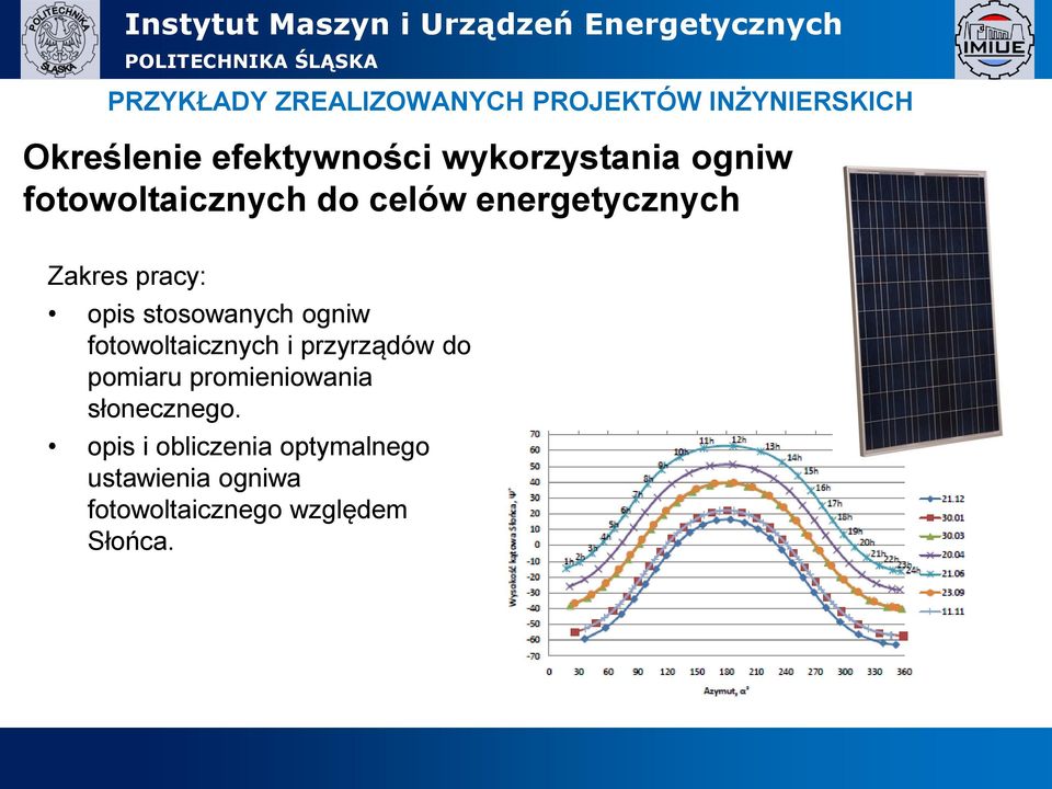 stosowanych ogniw fotowoltaicznych i przyrządów do pomiaru promieniowania