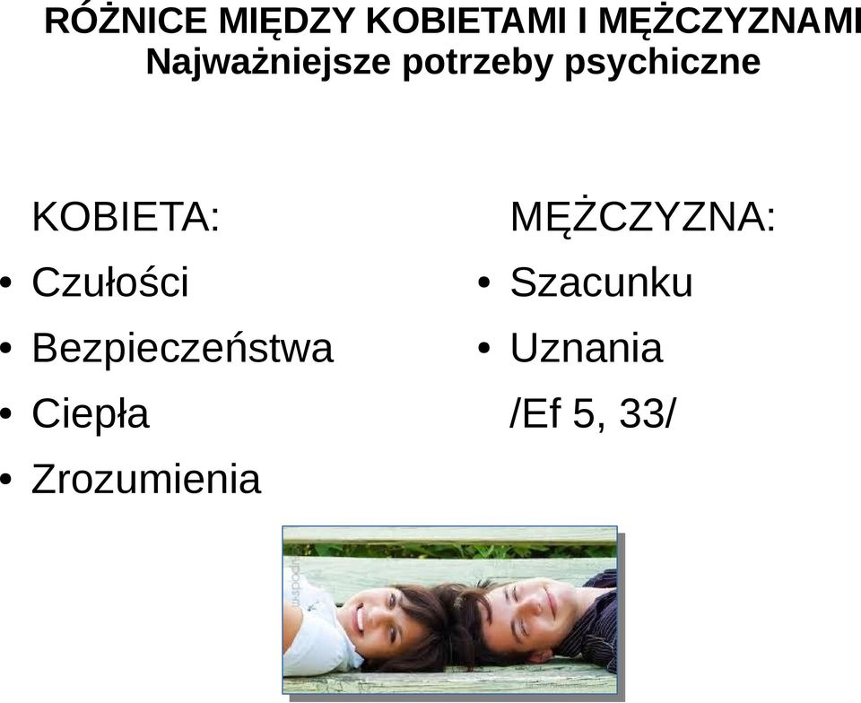 KOBIETA: MĘŻCZYZNA: Czułości Szacunku