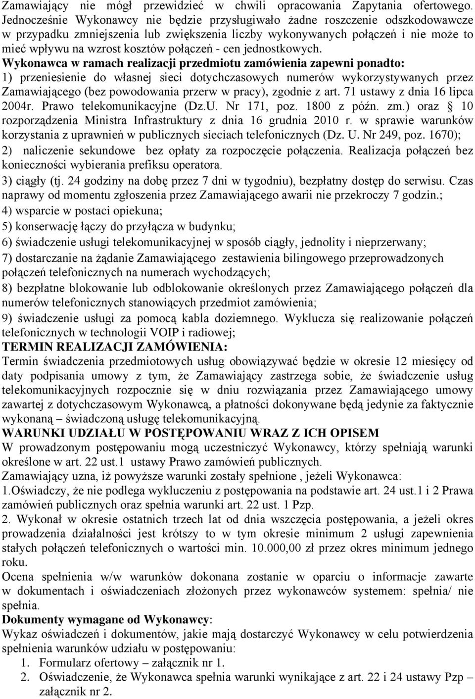 połączeń - cen jednostkowych.