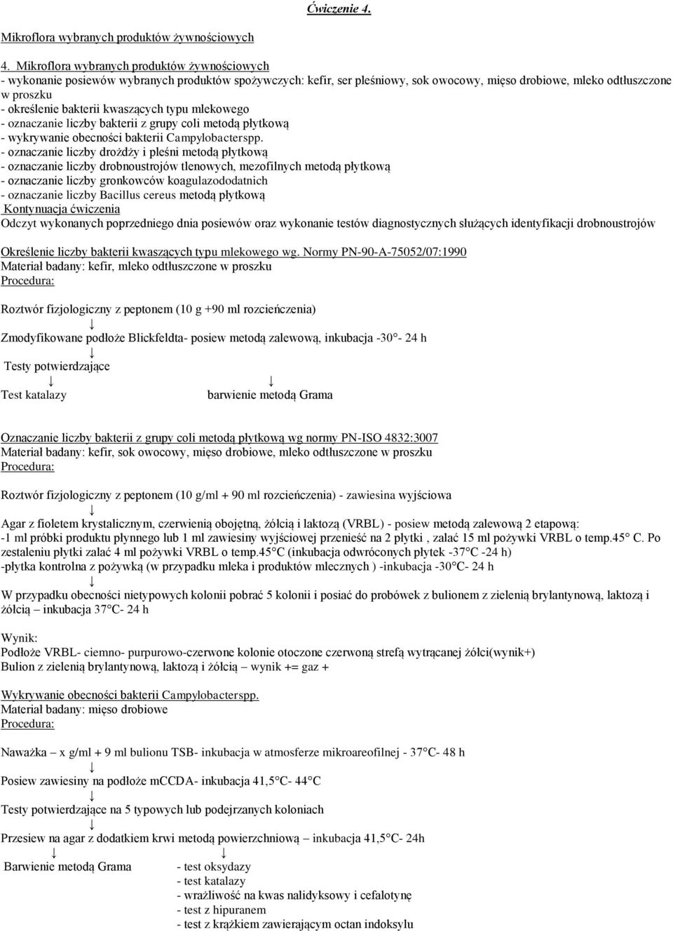 bakterii kwaszących typu mlekowego - oznaczanie liczby bakterii z grupy coli metodą płytkową - wykrywanie obecności bakterii Campylobacterspp.