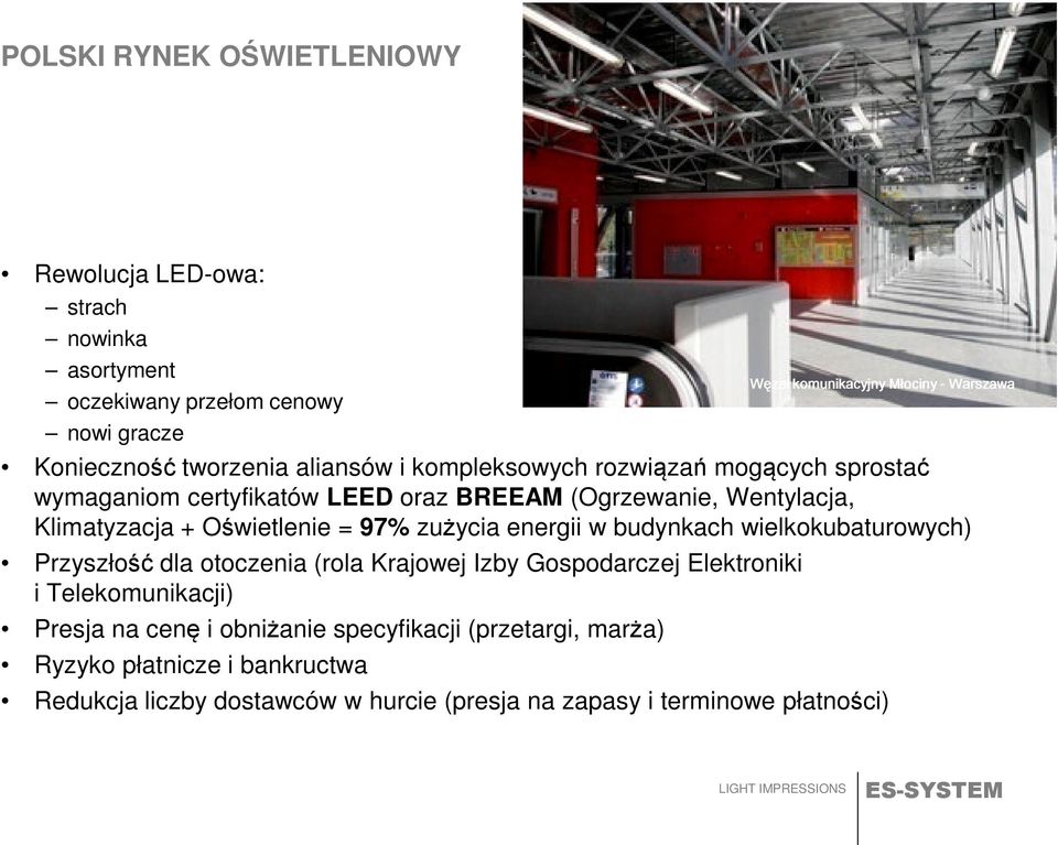 Oświetlenie = 97% zużycia energii w budynkach wielkokubaturowych) Przyszłość dla otoczenia (rola Krajowej Izby Gospodarczej Elektroniki i Telekomunikacji)