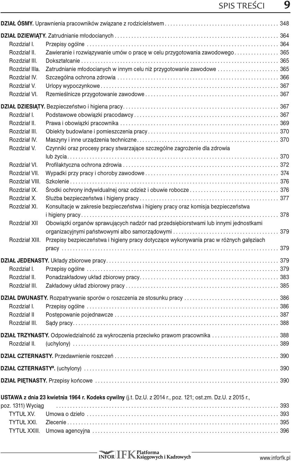 .. 365 Rozdział IV. Szczególna ochrona zdrowia... 366 Rozdział V. Urlopy wypoczynkowe... 367 Rozdział VI. Rzemieślnicze przygotowanie zawodowe... 367 DZIAŁ DZIESIĄTY. Bezpieczeństwo i higiena pracy.