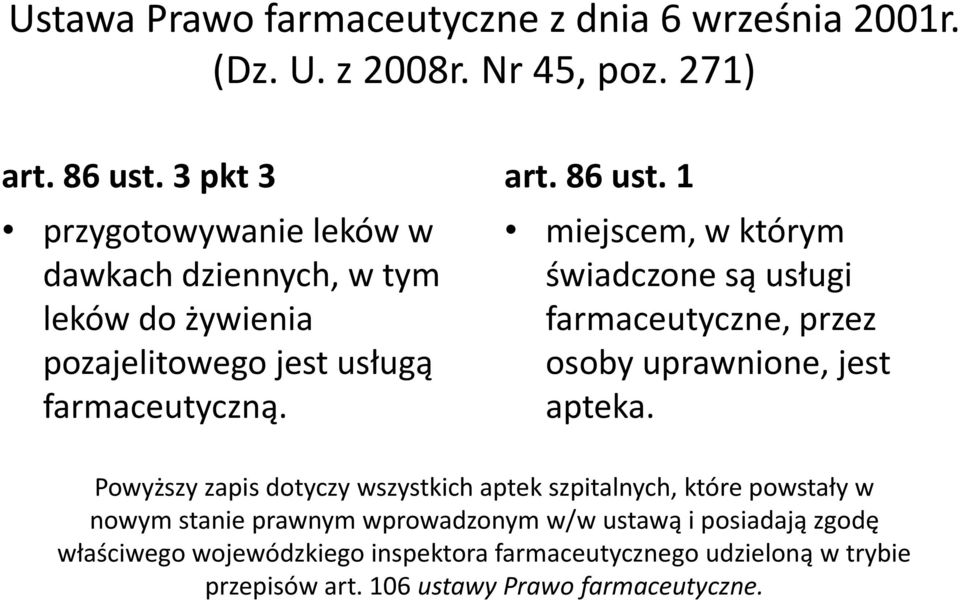 1 miejscem, w którym świadczone są usługi farmaceutyczne, przez osoby uprawnione, jest apteka.