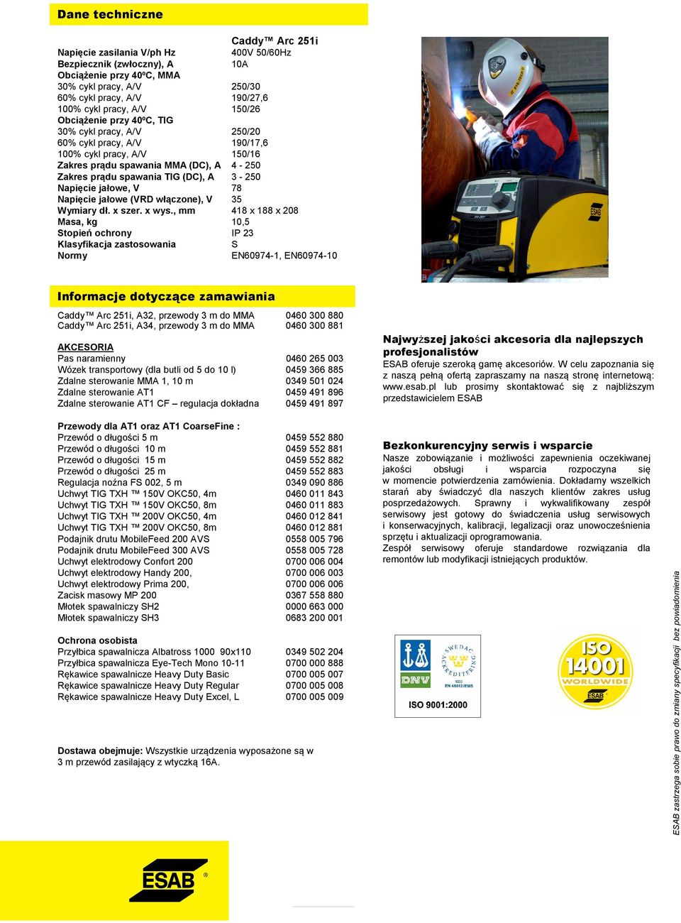3-250 Napięcie jałowe, V 78 Napięcie jałowe (VRD włączone), V 35 Wymiary dł. x szer. x wys.