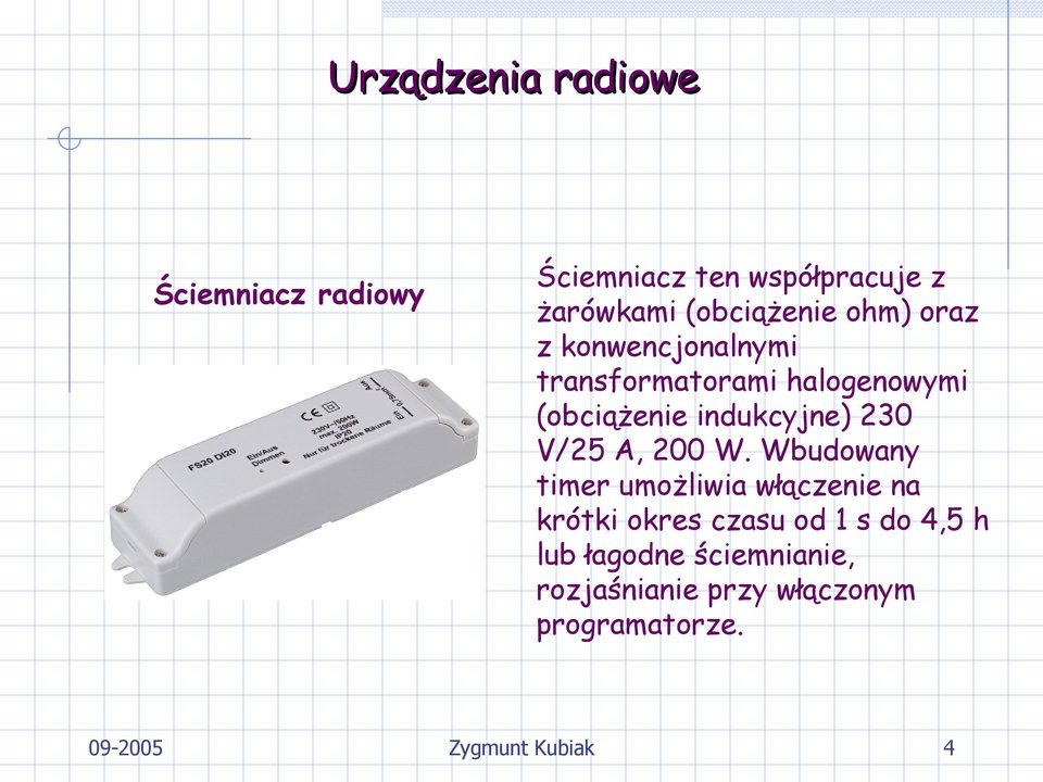 indukcyjne) 230 V/25 A, 200 W.