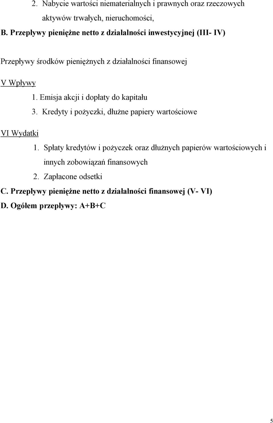 Emisja akcji i dopłay do kapiału 3. Kredyy i pożyczki, dłuże papiery warościowe VI Wydaki 1.