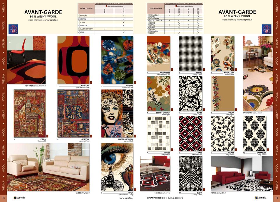 / white 1 AQUARELLE 2 PEPITO 3 WYCINANKA 4 SECRET GARDEN 5 RENES 6 POLKA 7 SPLICE 8 SHAPE 9 VIVACE 10 DAMASZEK 11 ZEBRY 2 PEPITO czarny / black 5 RENES czarny / black 8 SHAPE czerwień / red