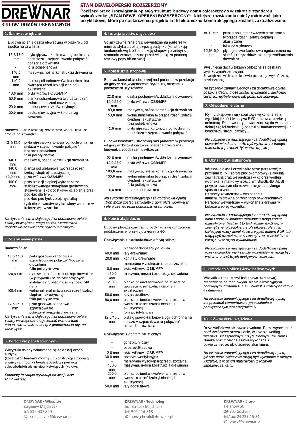 Budowa ścian z deską elewacyjną w przekroju od płyta gipsowo-kartonowa ogniochronna na stelażu + szpachlowanie połączeń/ 140,0 10,0 płyta wiórowa OSB/MFP 50,0 pianka poliuretanowa tworząca rdzeń