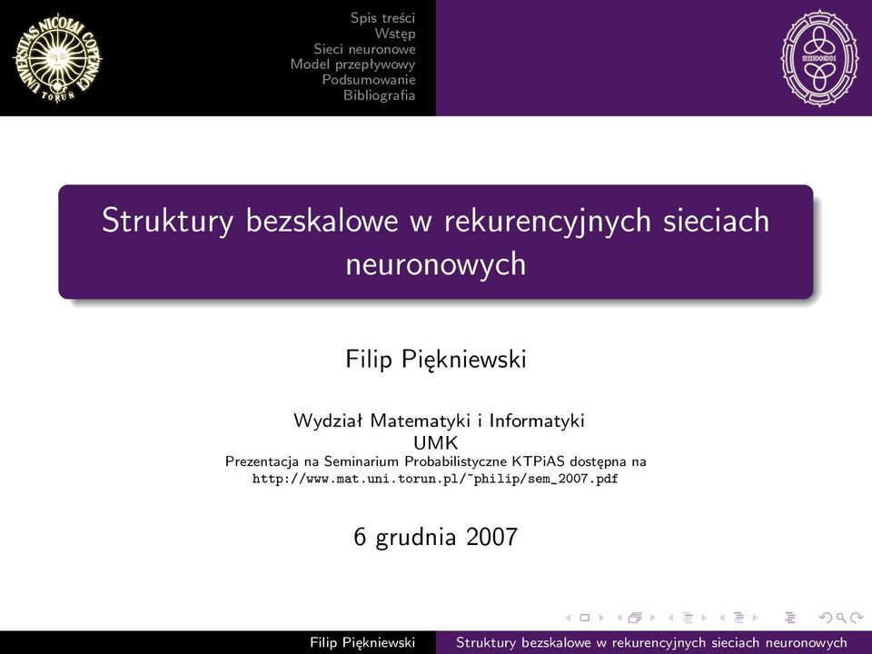Prezentacja na Seminarium Probabilistyczne KTPiAS