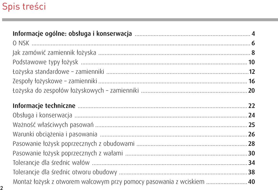 .. 22 Obsługa i konserwacja... 24 Ważność właściwych pasowań... 25 Warunki obciążenia i pasowania... 26 Pasowanie łożysk poprzecznych z obudowami.