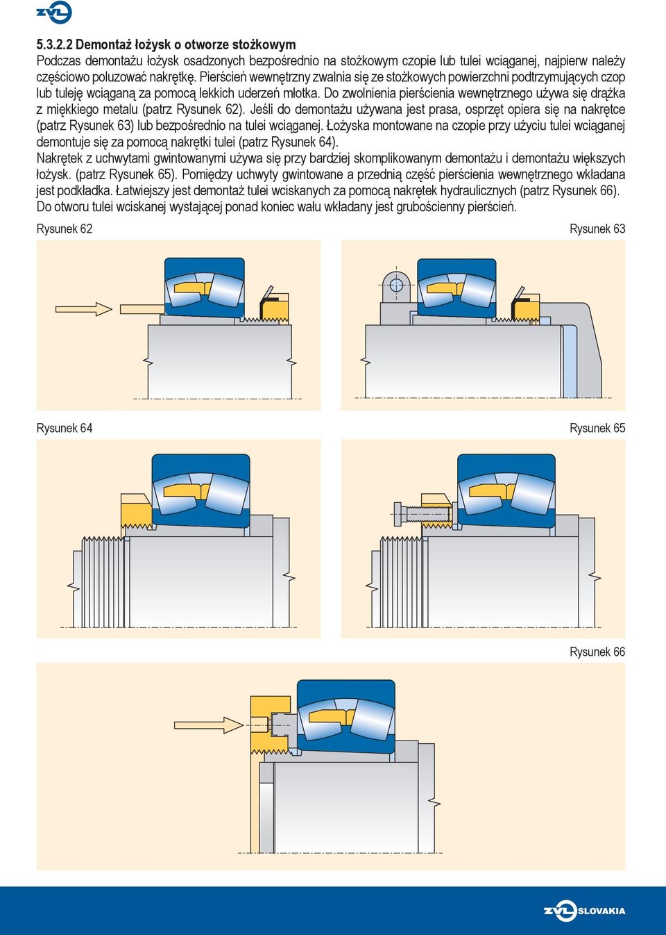 Do zwolnienia pierścienia wewnętrznego używa się drążka z miękkiego metalu (patrz Rysunek 62).