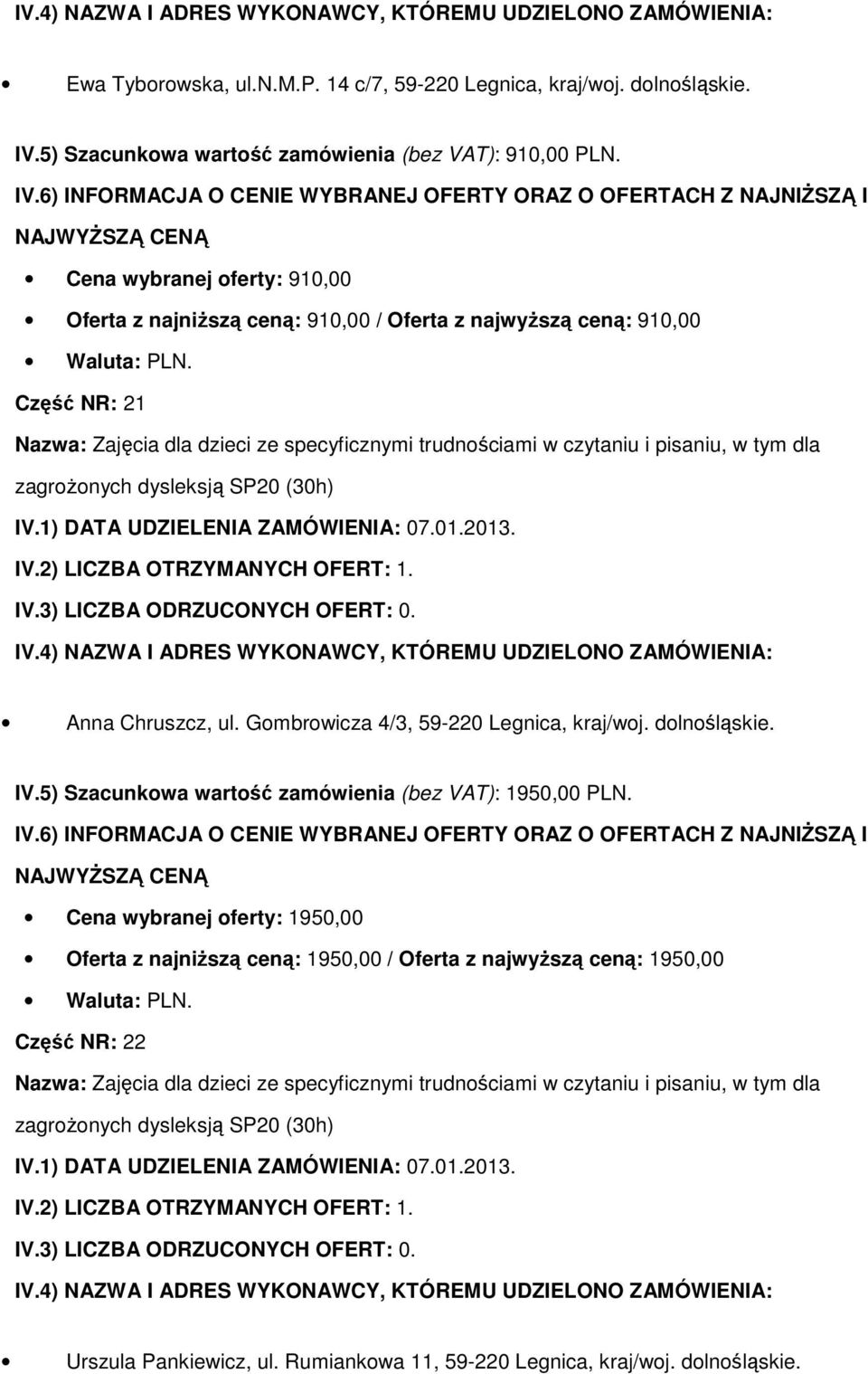 trudnościami w czytaniu i pisaniu, w tym dla zagroŝonych dysleksją SP20 (30h) Anna Chruszcz, ul. Gombrowicza 4/3, 59-220 Legnica, kraj/woj. dolnośląskie.