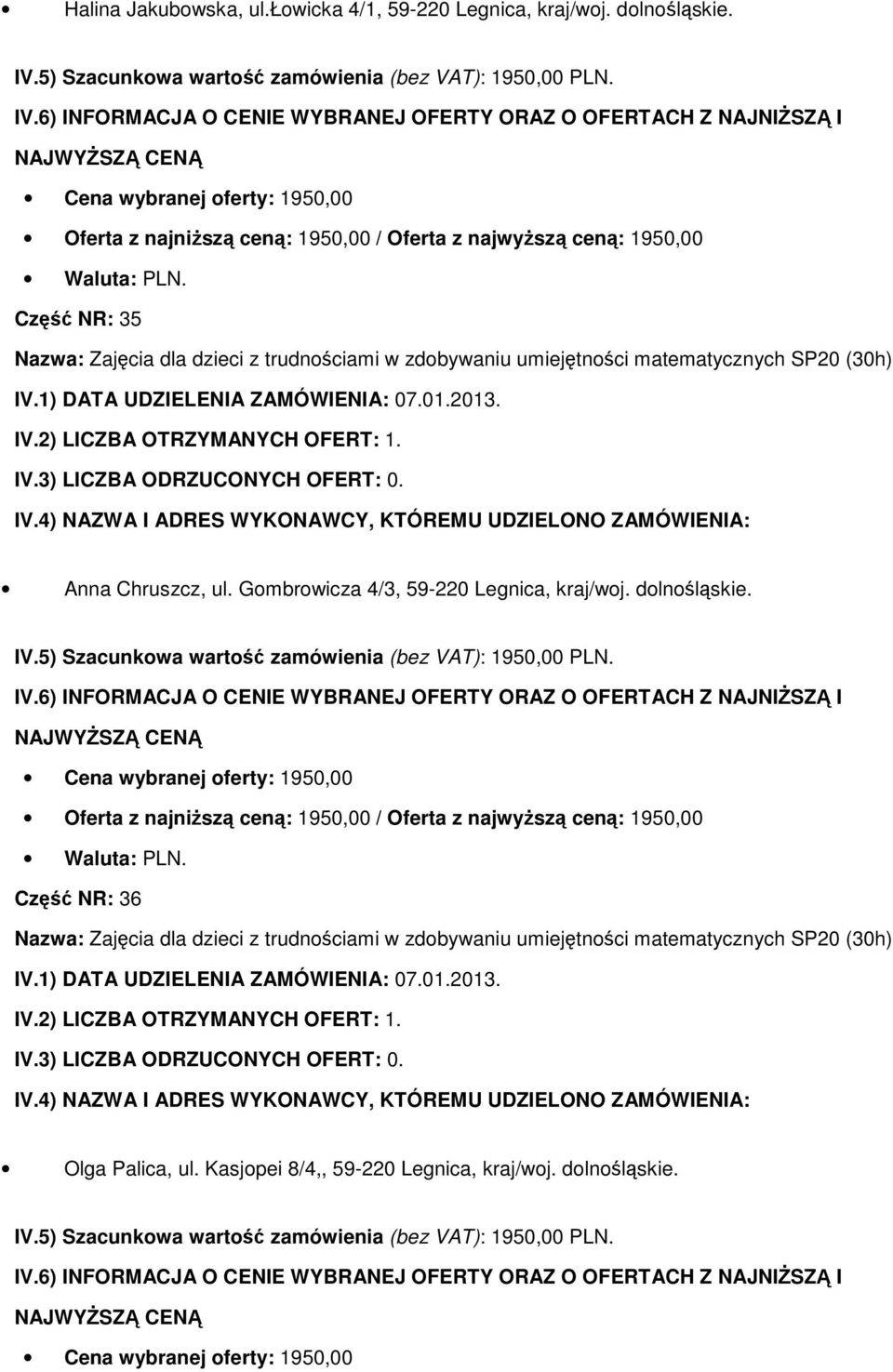 Anna Chruszcz, ul. Gombrowicza 4/3, 59-220 Legnica, kraj/woj. dolnośląskie.