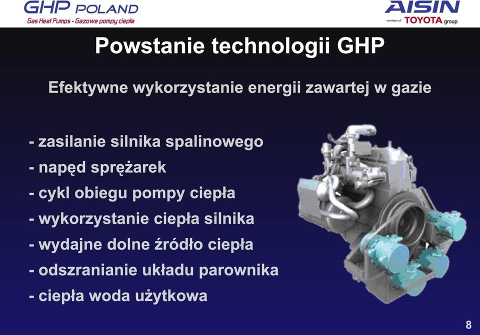 obiegu pompy ciepła - wykorzystanie ciepła silnika - wydajne dolne