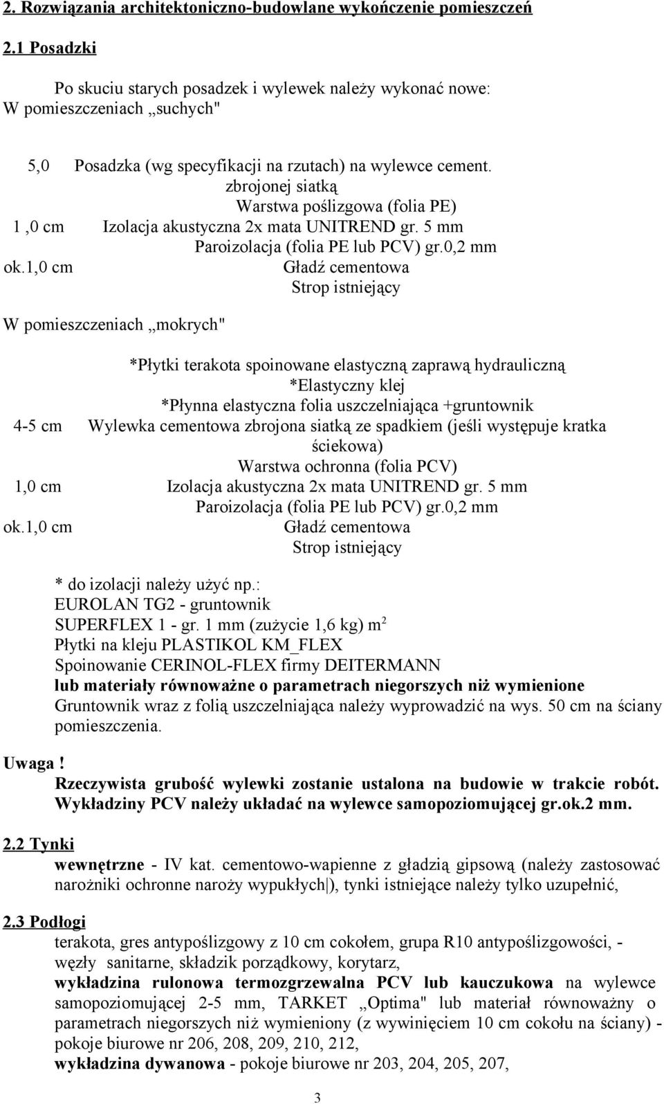 zbrojonej siatką Warstwa poślizgowa (folia PE) 1,0 cm Izolacja akustyczna 2x mata UNITREND gr. 5 mm Paroizolacja (folia PE lub PCV) gr.0,2 mm ok.