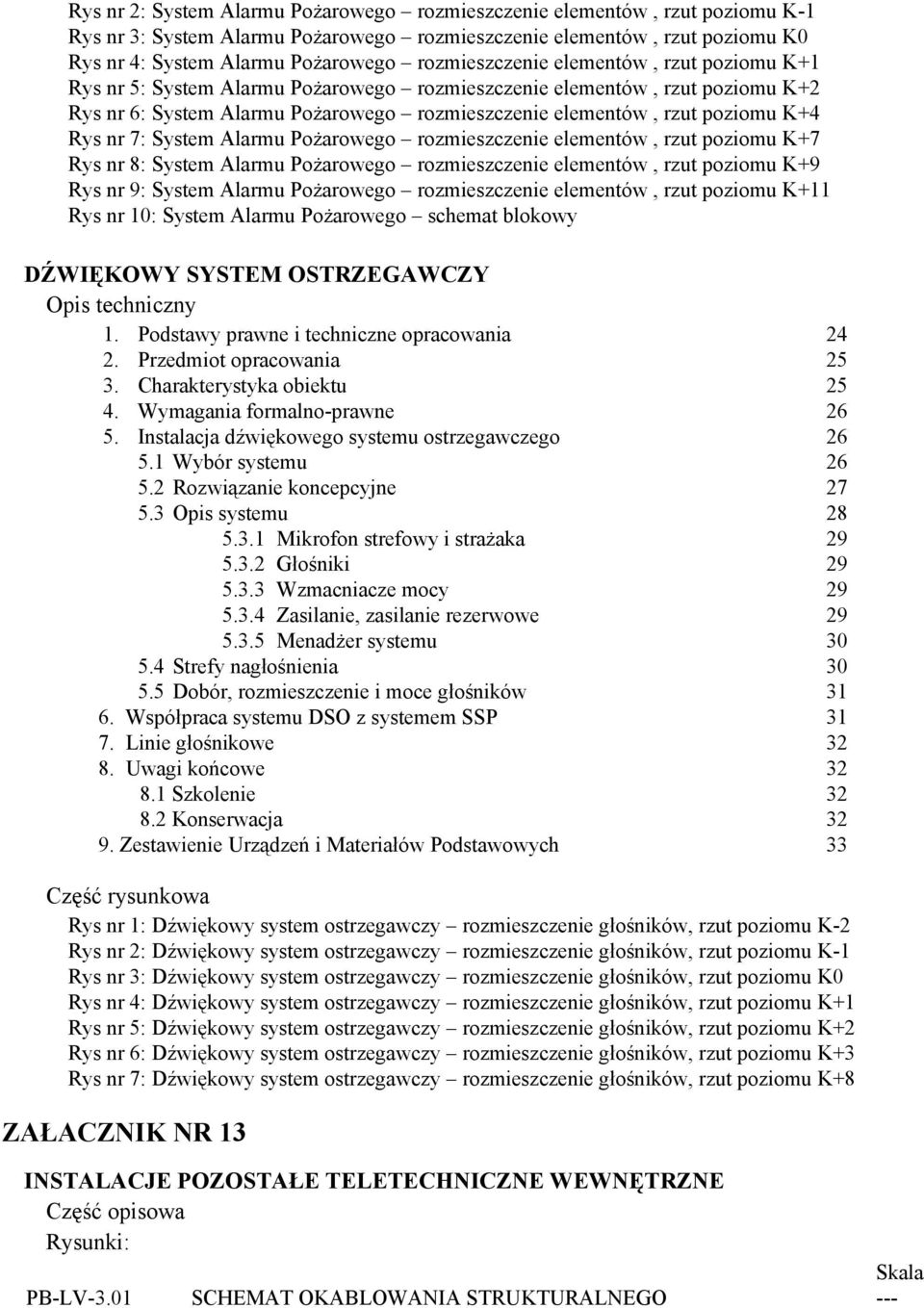 Rys nr 7: System Alarmu Pożarowego rozmieszczenie elementów, rzut poziomu K+7 Rys nr 8: System Alarmu Pożarowego rozmieszczenie elementów, rzut poziomu K+9 Rys nr 9: System Alarmu Pożarowego