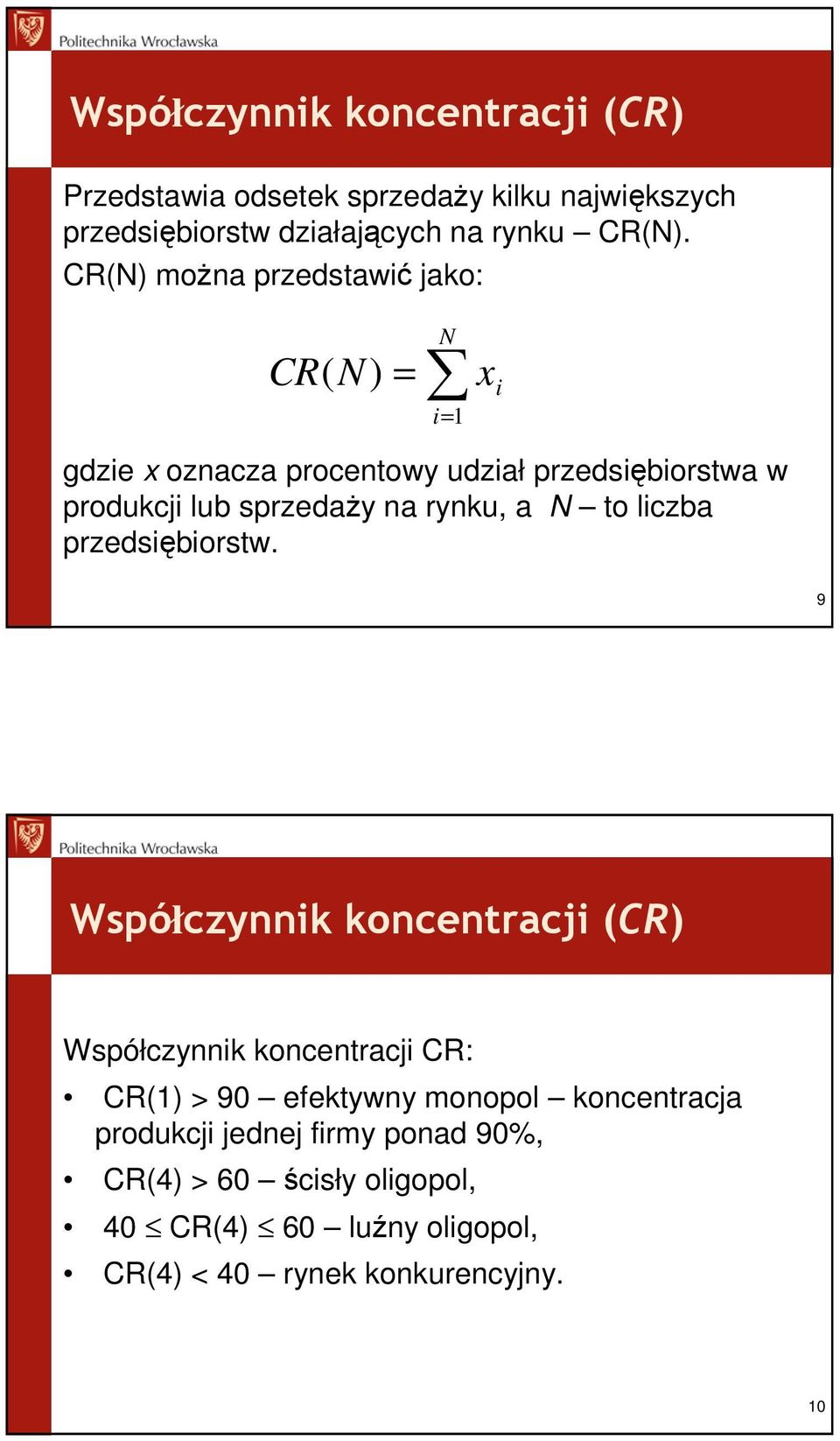 rynku, a N to liczba przedsiębiorstw.