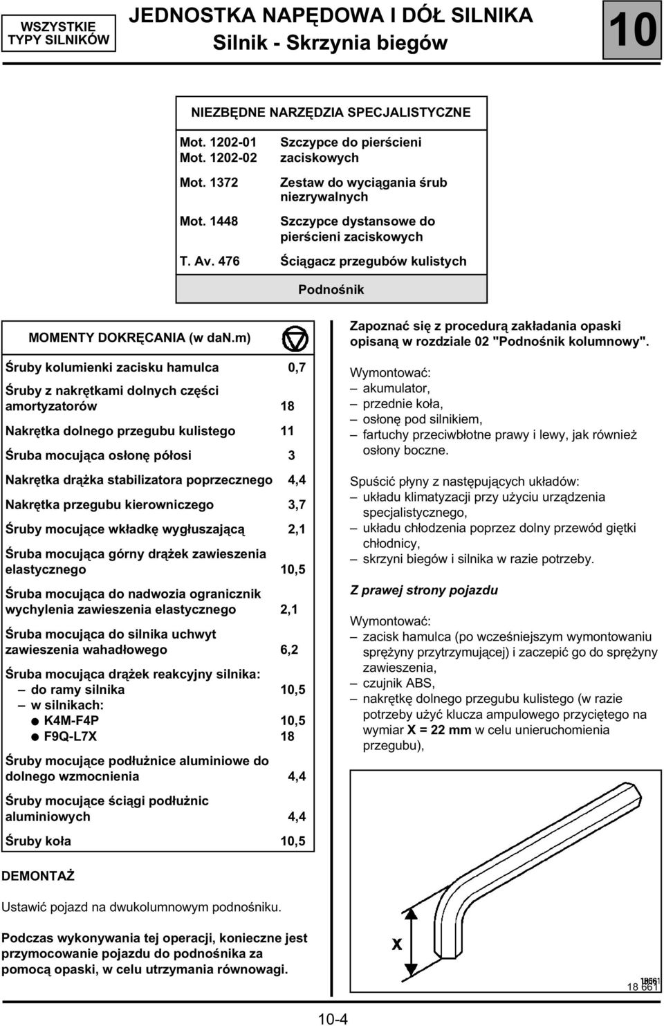 476 Ściągacz przegubów kulistych Podnośnik MOMENTY DOKRĘCANIA (w dan.