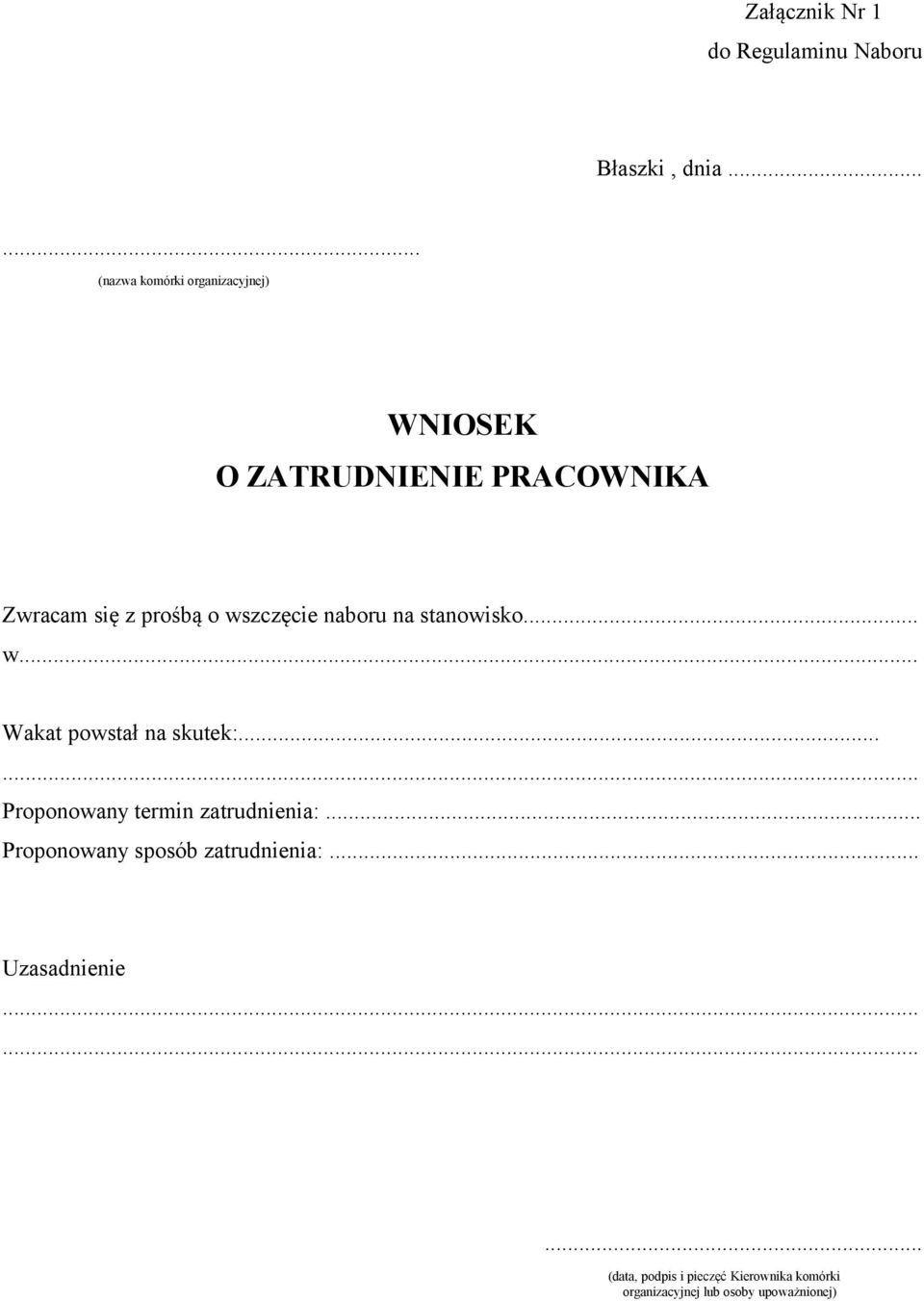 WNIOSEK O ZATRUDNIENIE PRACOWNIKA - PDF Darmowe pobieranie