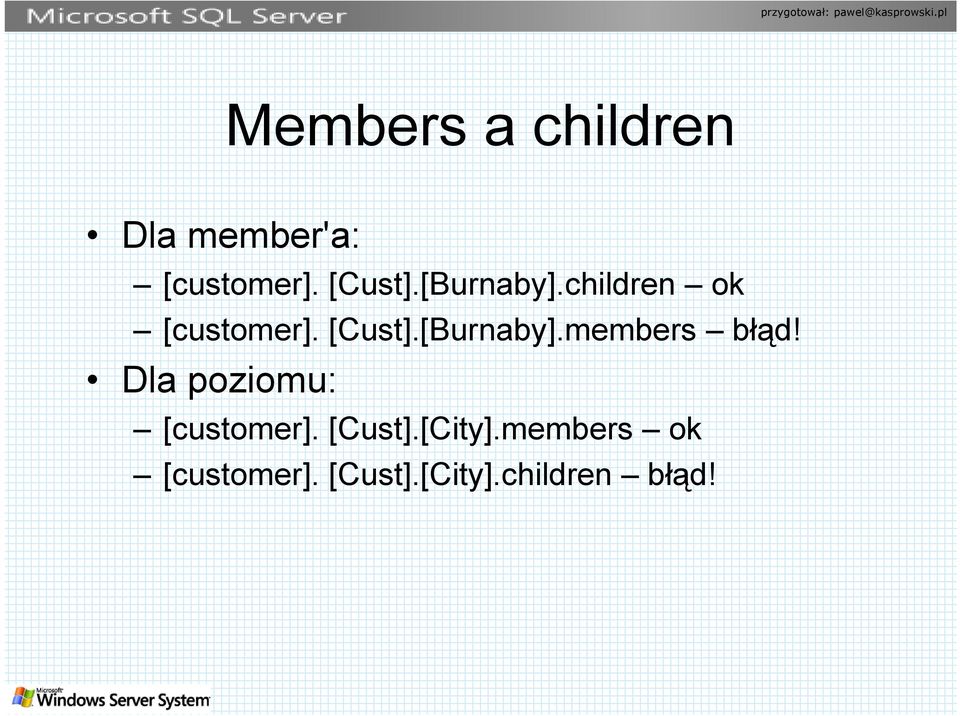 Dla poziomu: [customer]. [Cust].[City].