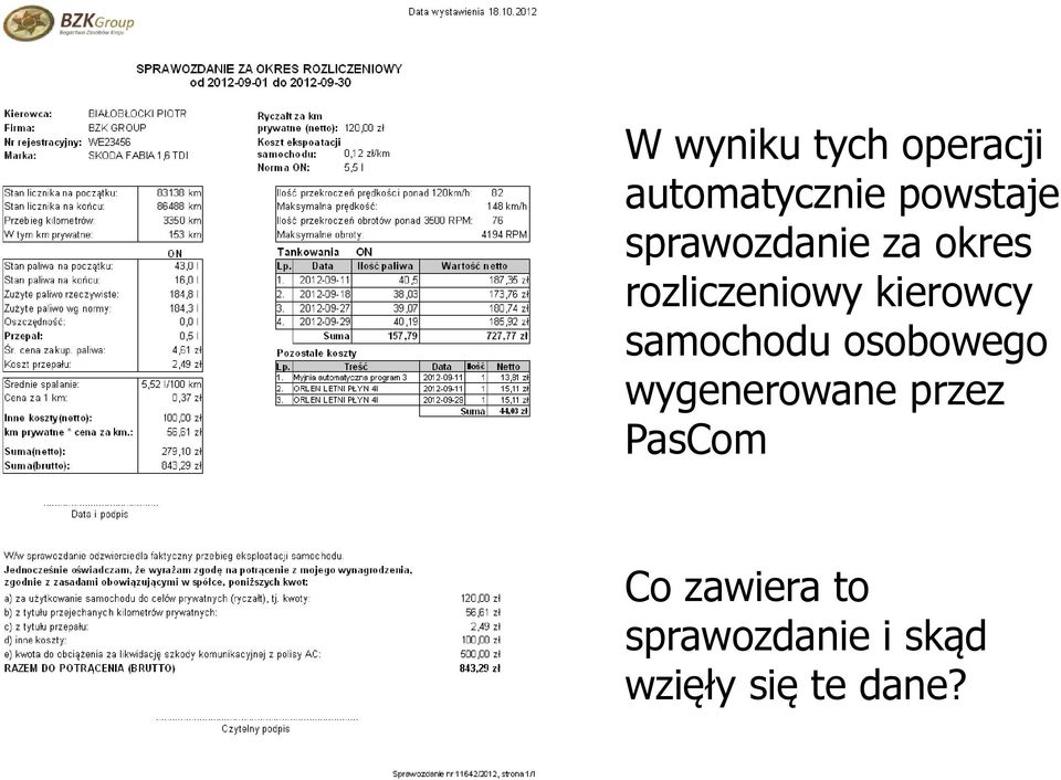 samochodu osobowego wygenerowane przez PasCom