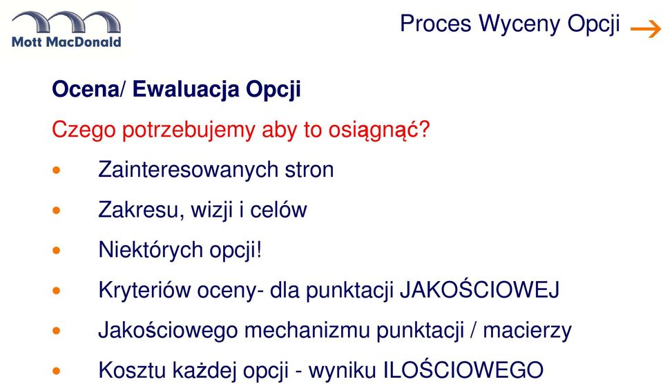 Zainteresowanych stron Zakresu, wizji i celów Niektórych opcji!