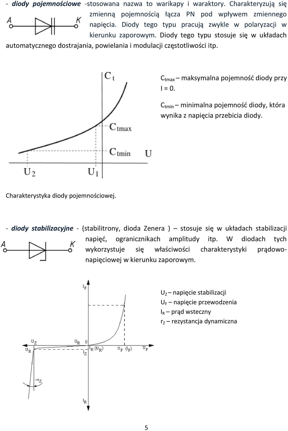 C tmax maksymalna pojemnośd diody przy I = 0. C tmin minimalna pojemnośd diody, która wynika z napięcia przebicia diody. Charakterystyka diody pojemnościowej.