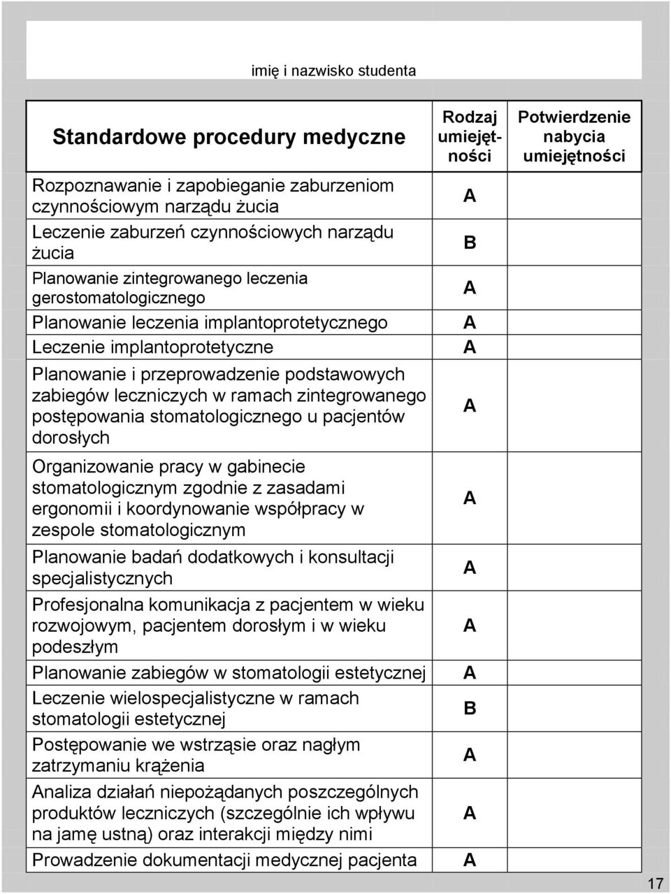 stomatologicznego u pacjentów rosłych Organizowanie pracy w gabinecie stomatologicznym zgnie z zasadami ergonomii i koordynowanie współpracy w zespole stomatologicznym Planowanie badań datkowych i