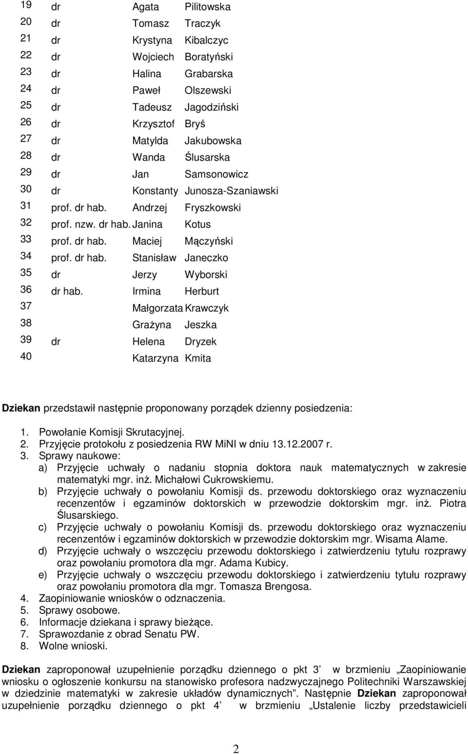 dr hab. Stanisław Janeczko 35 dr Jerzy Wyborski 36 dr hab.